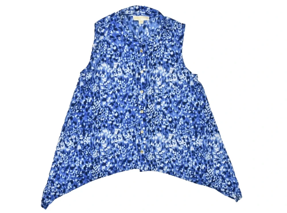 Michael Kors Women's Size Medium Blue Animal Print Sleeveless Sharkbite Hem Butt